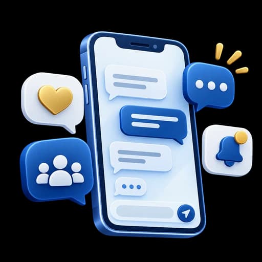LINE・SNS活用を表すスマートフォンとチャットのイラスト